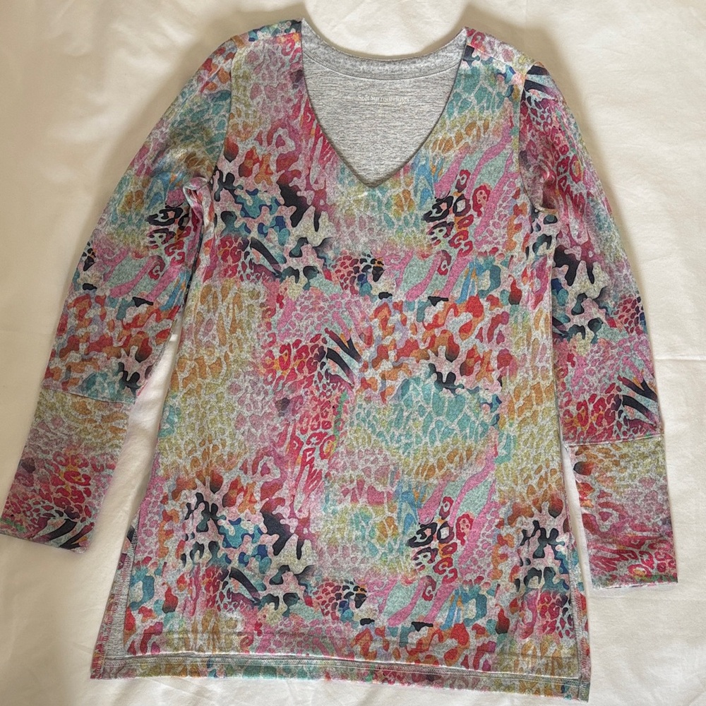 Soft Surroundings Gorgeous Multicolor V-Neck Women's Sweater, beach vibe